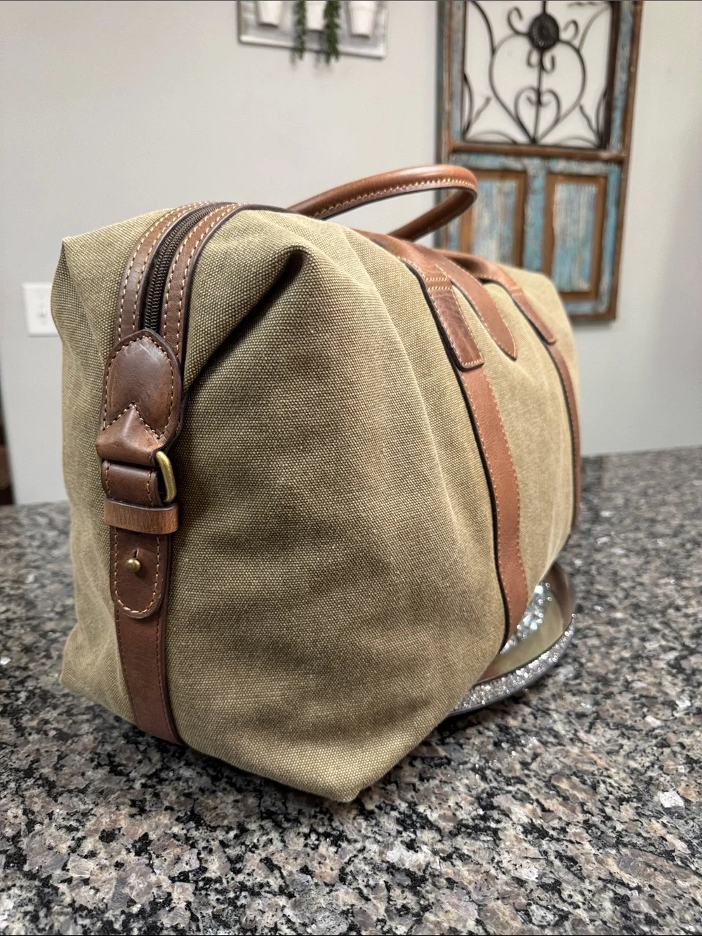 Bugatti capetown heavy Canvas Duffel with Brown Leather Trim NWOT
